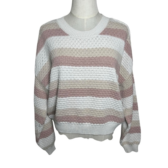 Hollister Color Block Striped Women's Crew Neck Sweater Small Pink Preppy Y2K - Picture 3 of 11